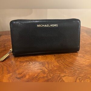 Michael Kors Black Pebbled Leather Zip Wallet